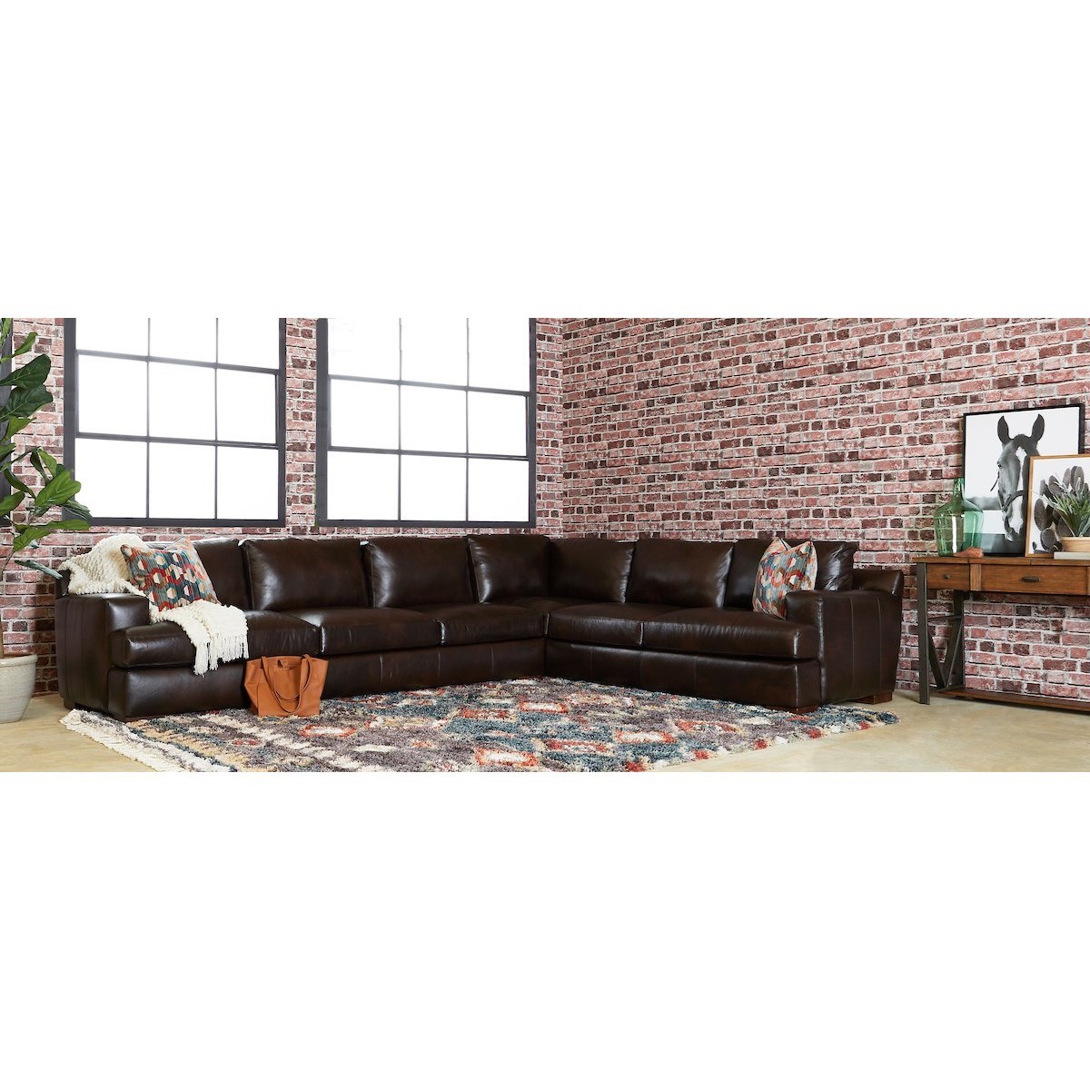 Klaussner Lyon Contemporary 5Seat Leather Sectional Sofa with LAF Sofa